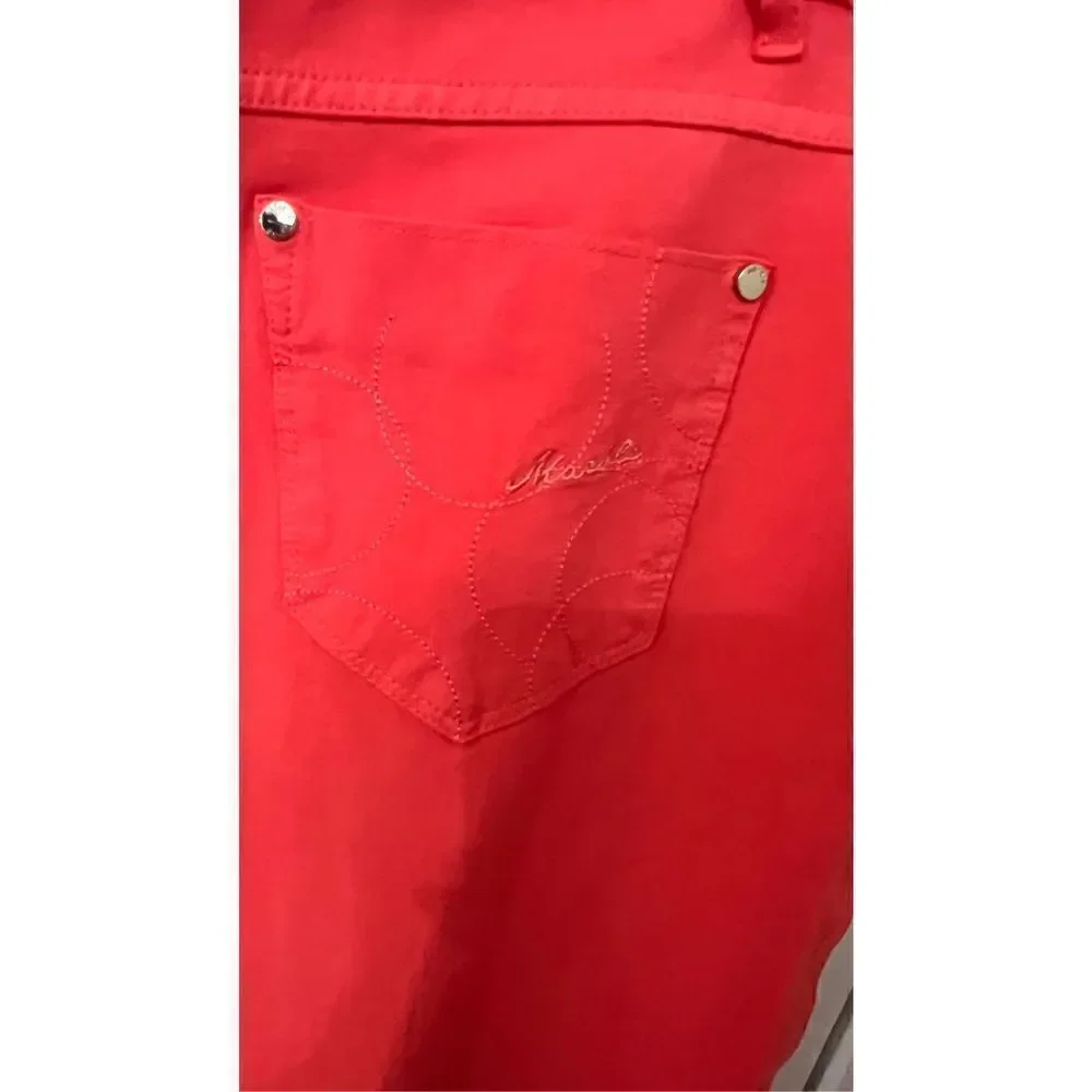 Marble Women's Mid Rise Capri Pants Dark Wash Stretch Casual Red Size 12